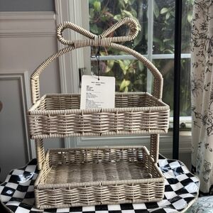 Two-Tier Woven Wicker Tray With Cute Bow Accent